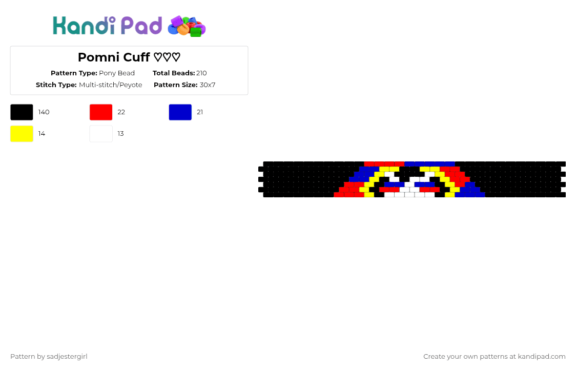 Pomni Cuff ♡♡♡ - Pony Bead Pattern by sadjestergirl on Kandi Pad - black,purple,red