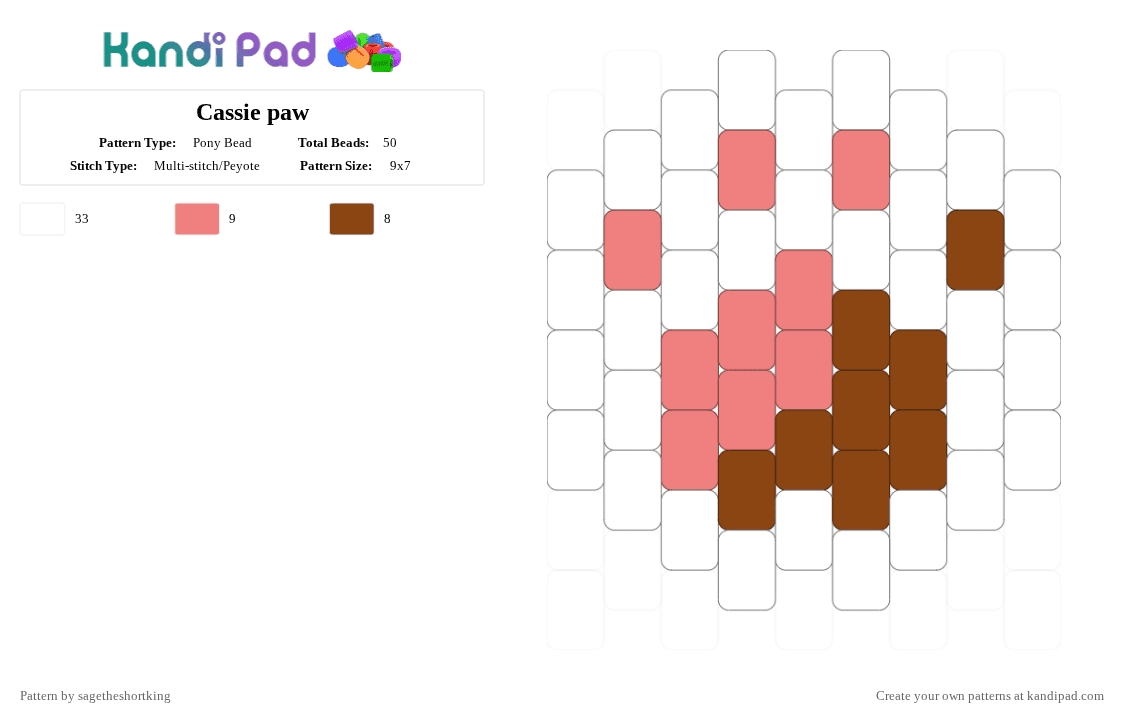 Cassie paw - Pony Bead Pattern by sagetheshortking on Kandi Pad - white,red