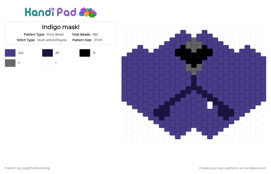 Indigo mask! - Pony Bead Pattern by sagetheshortking on Kandi Pad - purple,mask,indigo,oc,cat mask,main oc