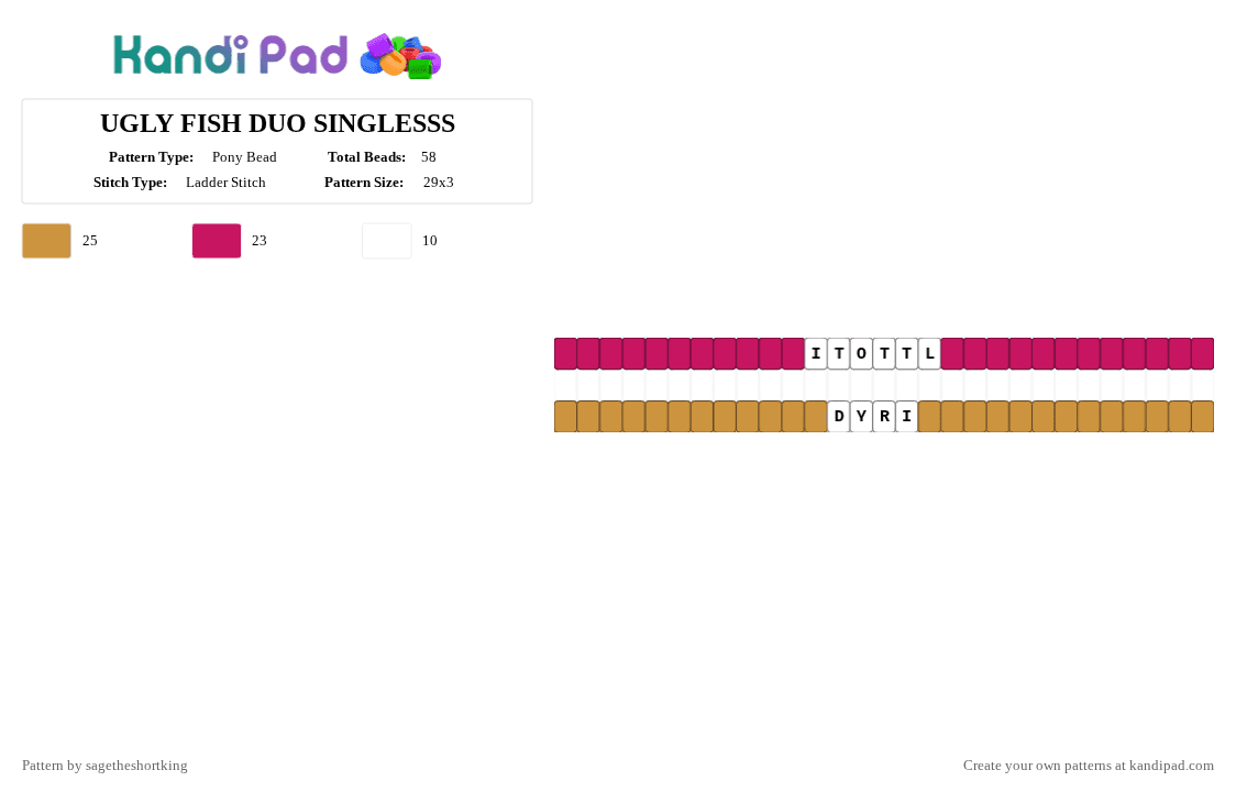 UGLY FISH DUO SINGLESSS - Pony Bead Pattern by sagetheshortking on Kandi Pad - pink,orange,tadc,ugly fish,the amazing digital circus,fish,duo,singles,tadc single
