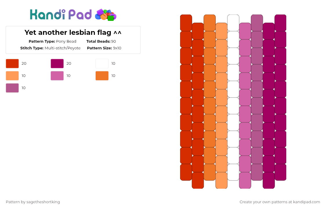Yet another lesbian flag ^^ - Pony Bead Pattern by sagetheshortking on Kandi Pad - pink