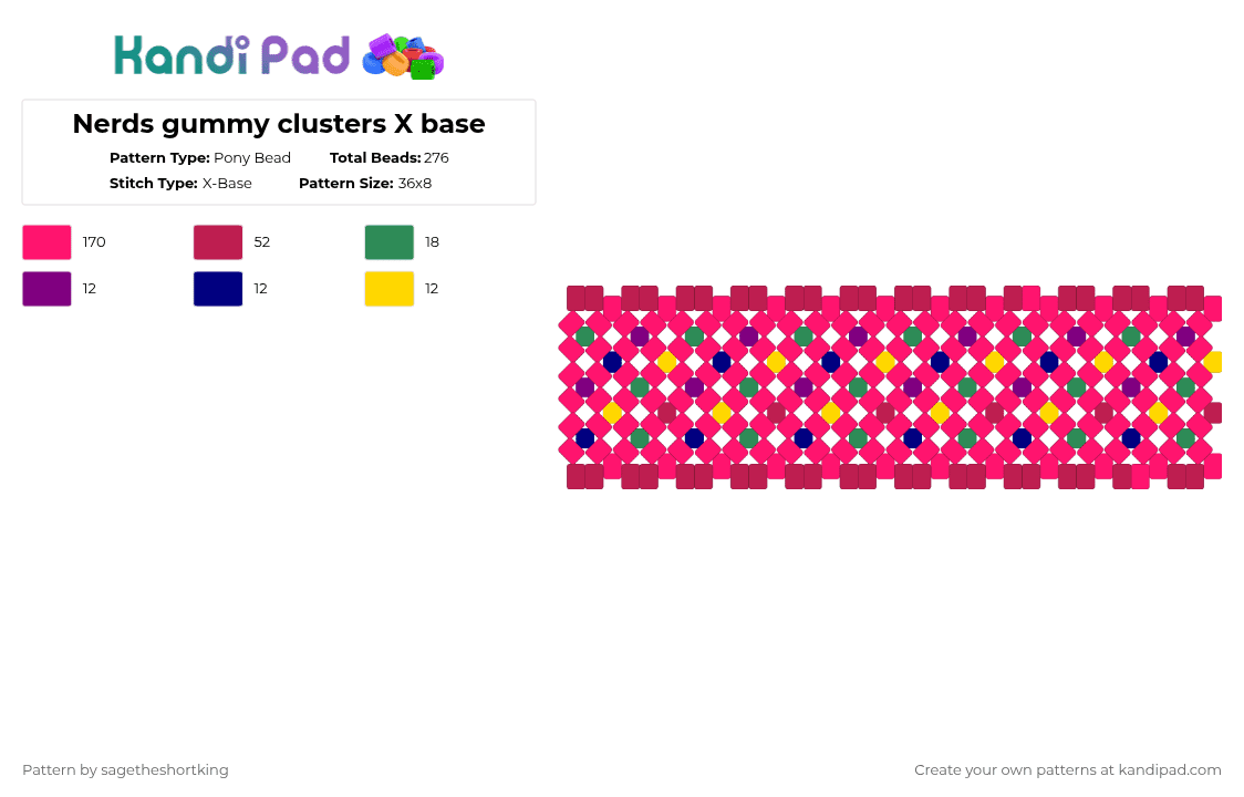 Nerds gummy clusters X base - Pony Bead Pattern by sagetheshortking on Kandi Pad - red,pink,candy,x base,colorful