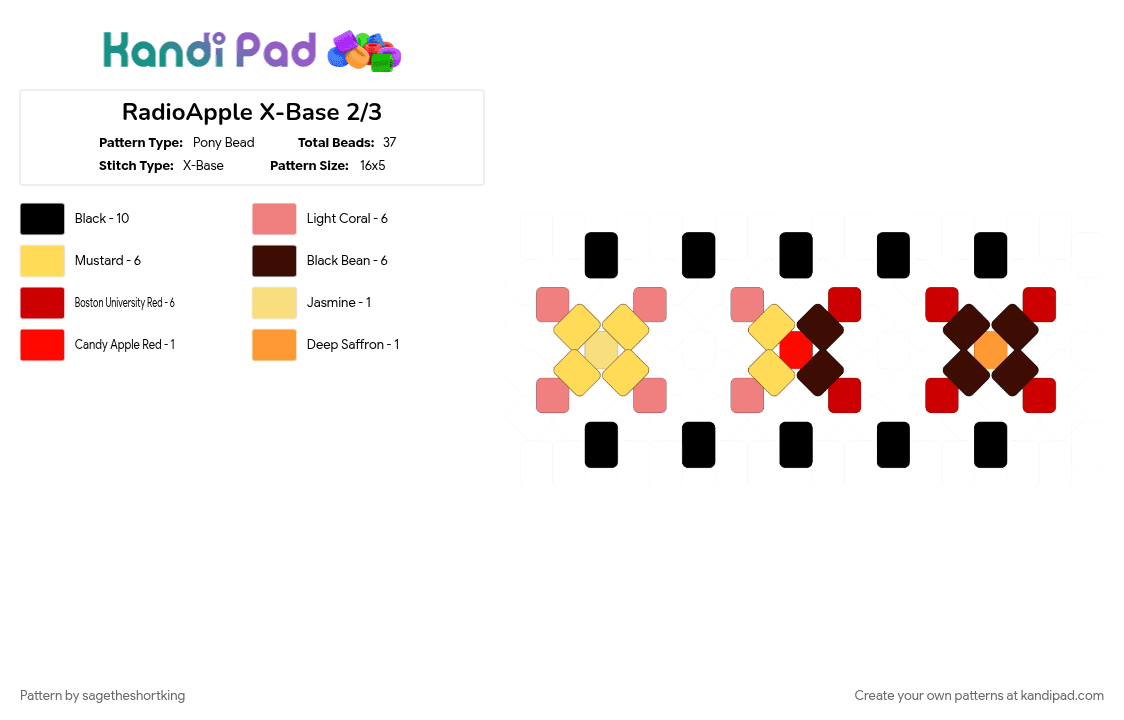 RadioApple X-Base 2/3 - Pony Bead Pattern by sagetheshortking on Kandi Pad - appleradio, fanon, fanon ship, hazbin hotel, platonic, radioapple, red