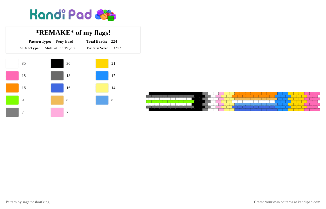 *REMAKE* of my flags! - Pony Bead Pattern by sagetheshortking on Kandi Pad - agender, aroace, colorful, light blue, orange, pan, pink, platonic, pride, pronouns, qpr, queerplatonic