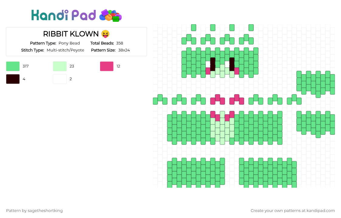 RIBBIT KLOWN 😝 - Pony Bead Pattern by sagetheshortking on Kandi Pad - teal,tadc,the amazing digital circus,clown,ribbit