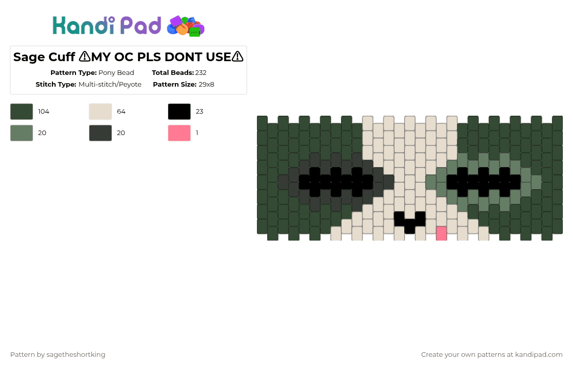 Sage Cuff ⚠MY OC PLS DONT USE⚠ - Pony Bead Pattern by sagetheshortking on Kandi Pad - black,beige,oc