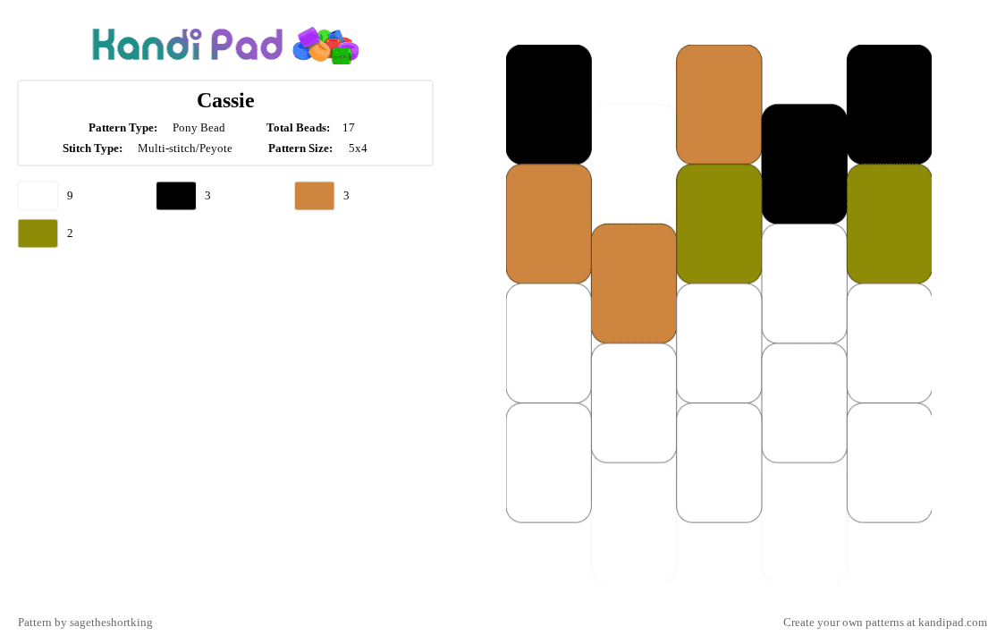 Cassie - Pony Bead Pattern by sagetheshortking on Kandi Pad - white,gold,orange,cassie,cat,itty bitty kitty,kitty,calico