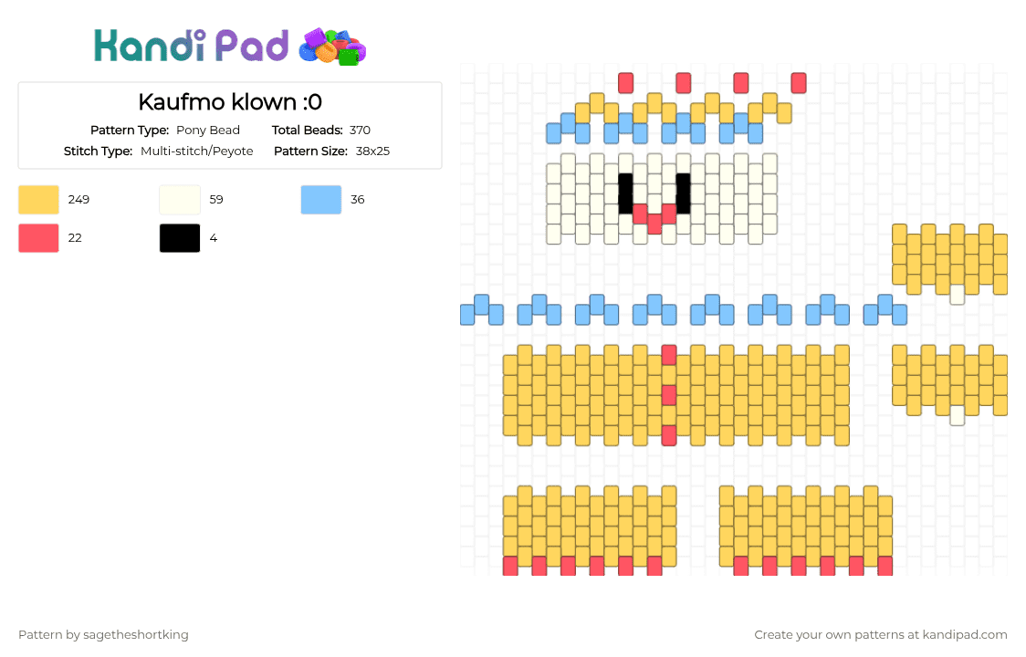 Kaufmo klown :0 - Pony Bead Pattern by sagetheshortking on Kandi Pad - yellow,kaufmo,tadc,the amazing digital circus,clown