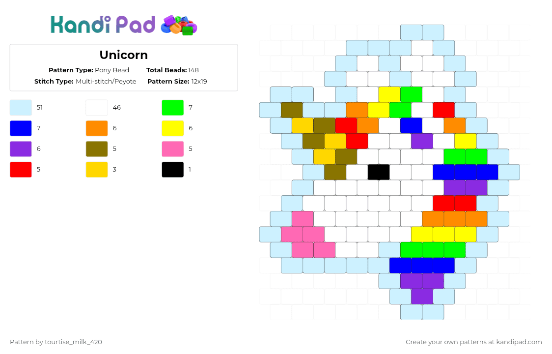 Unicorn - Pony Bead Pattern by tourtise_milk_420 on Kandi Pad - light blue, purple