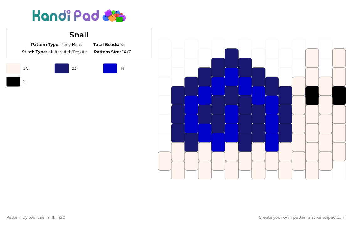 Snail - Pony Bead Pattern by tourtise_milk_420 on Kandi Pad - white,purple