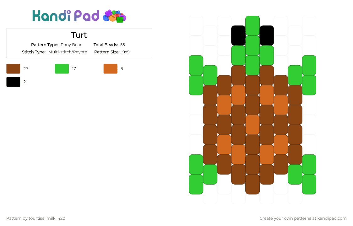 Turt - Pony Bead Pattern by tourtise_milk_420 on Kandi Pad - green, red