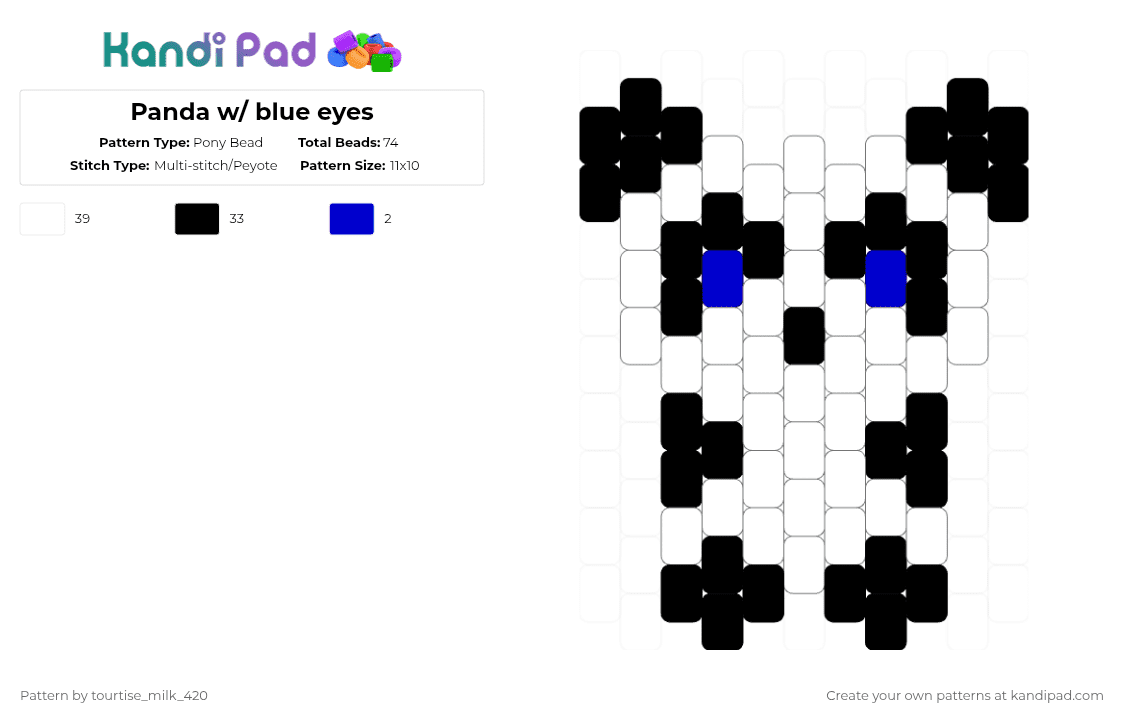 Panda w/ blue eyes Pony Bead Pattern - Kandi Pad | Kandi Patterns, Fuse ...