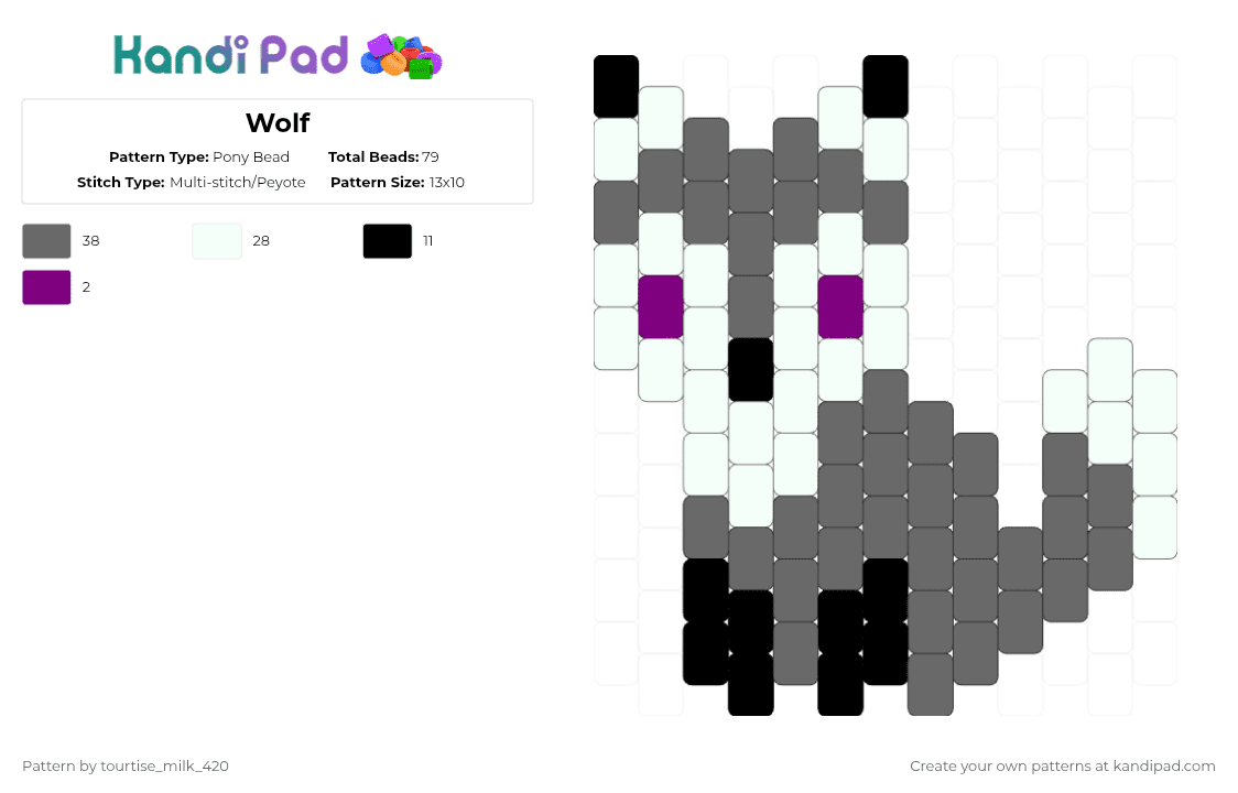 Wolf - Pony Bead Pattern by tourtise_milk_420 on Kandi Pad - gray