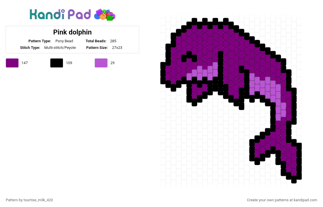 Pink dolphin - Pony Bead Pattern by tourtise_milk_420 on Kandi Pad - black,pink