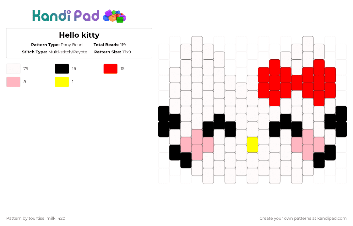 Hello kitty - Pony Bead Pattern by tourtise_milk_420 on Kandi Pad - white,red,pink