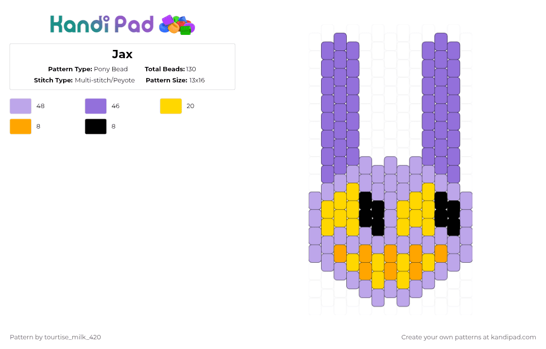 Jax - Pony Bead Pattern by tourtise_milk_420 on Kandi Pad - pink,purple