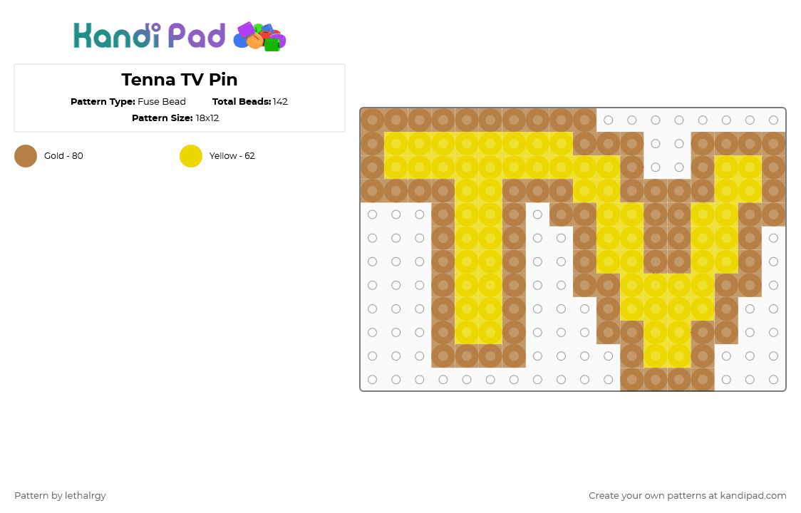 Tenna TV Pin - Fuse Bead Pattern by lethalrgy on Kandi Pad - yellow,tan