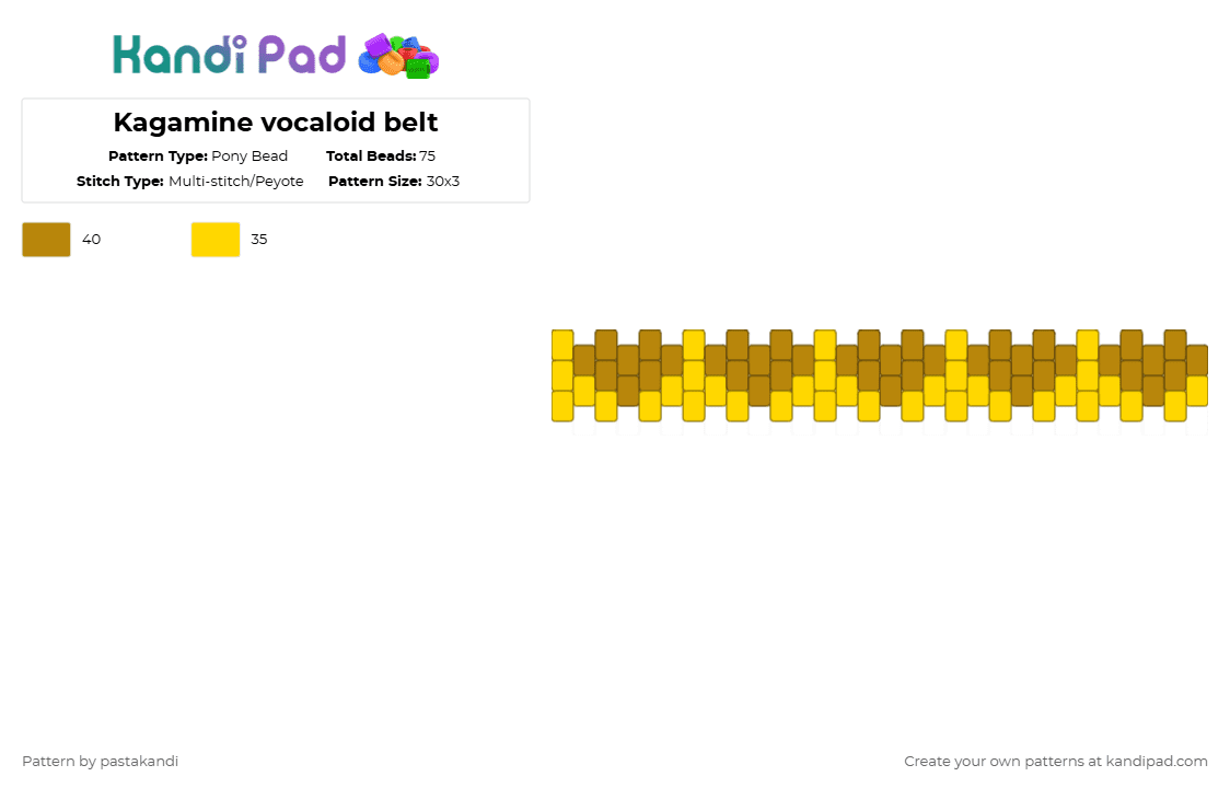 Kagamine vocaloid belt - Pony Bead Pattern by pastakandi on Kandi Pad - yellow,gold,vocaloid,kagamine twins,rin,len,belt,chain,kagamine