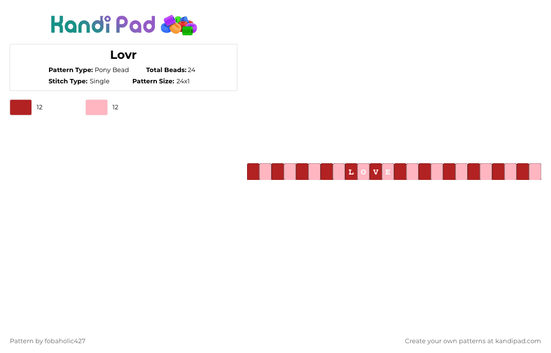 Lovr - Pony Bead Pattern by fobaholic427 on Kandi Pad - cotdvalentinesday2026, pink, red