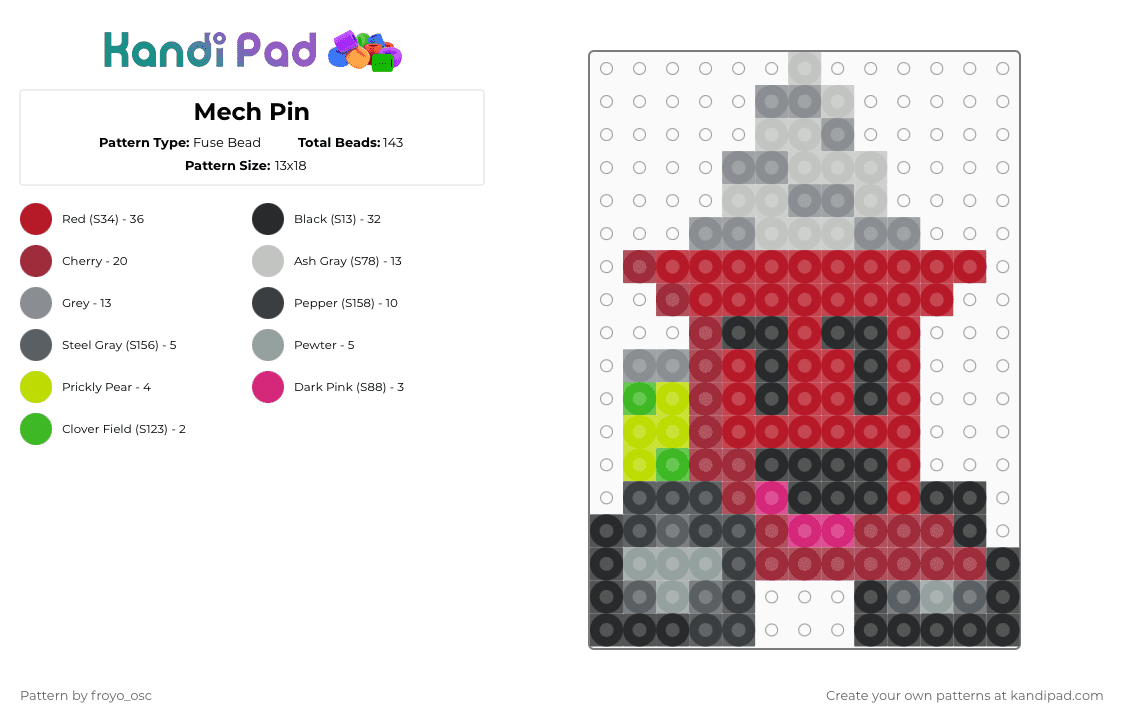 Mech Pin - Fuse Bead Pattern by froyo_osc on Kandi Pad - gray,red