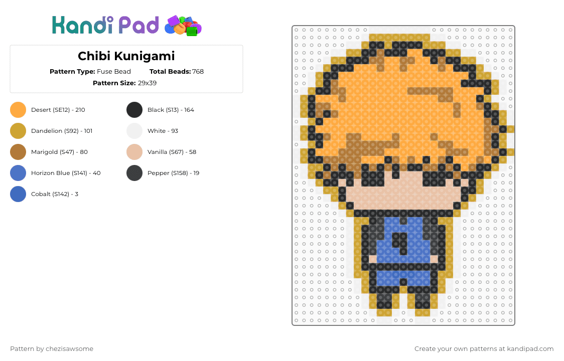 Chibi Kunigami - Fuse Bead Pattern by chezisawsome on Kandi Pad - orange,anime,blue lock,kunigami,chibi