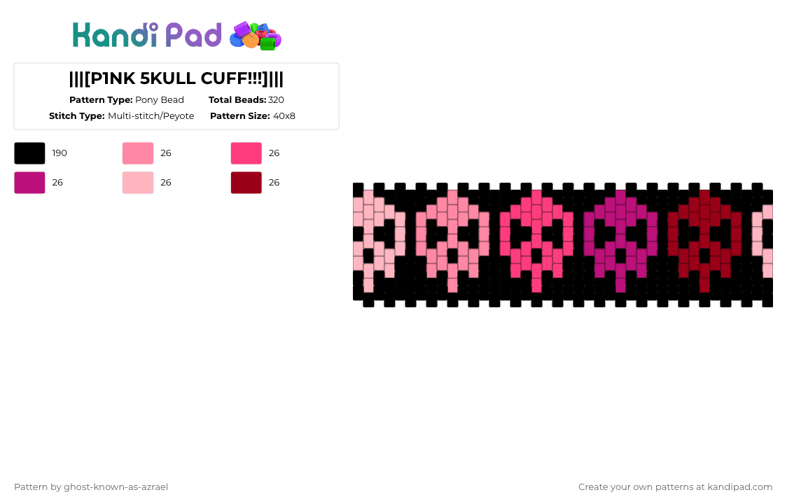|||[P1NK 5KULL CUFF!!!]||| - Pony Bead Pattern by ghost-known-as-azrael on Kandi Pad - pink,skull,cuff