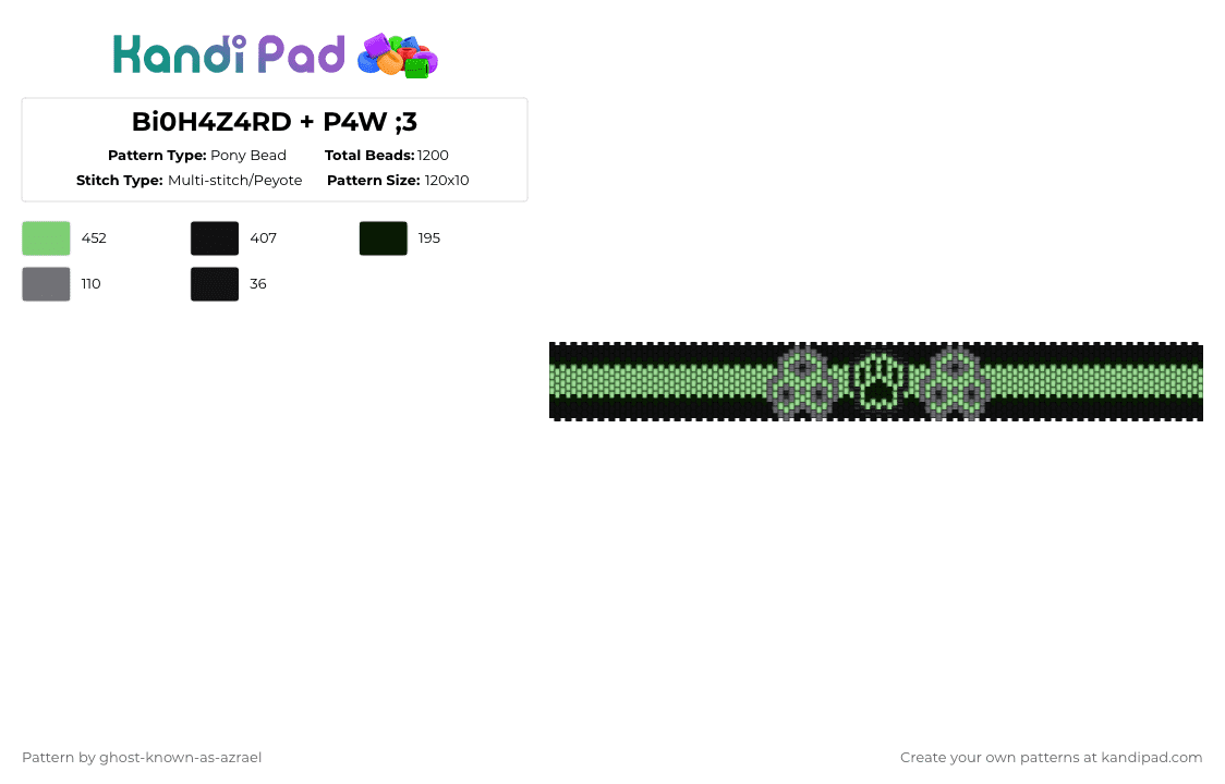 ||[!Bi0H4Z4RD + P4W!]|| ;3 |[Biohazard and paw seed bead necklace]| - Pony Bead Pattern by ghost-known-as-azrael on Kandi Pad - teal,paw,biohazard,green,glow beads,seed bead,necklace