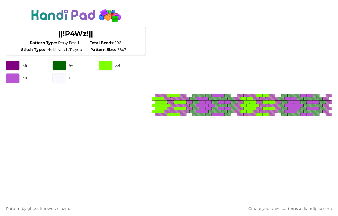 ||!P4Wz!|| - Pony Bead Pattern by ghost-known-as-azrael on Kandi Pad - green,pink,paw,purple,furry,animal