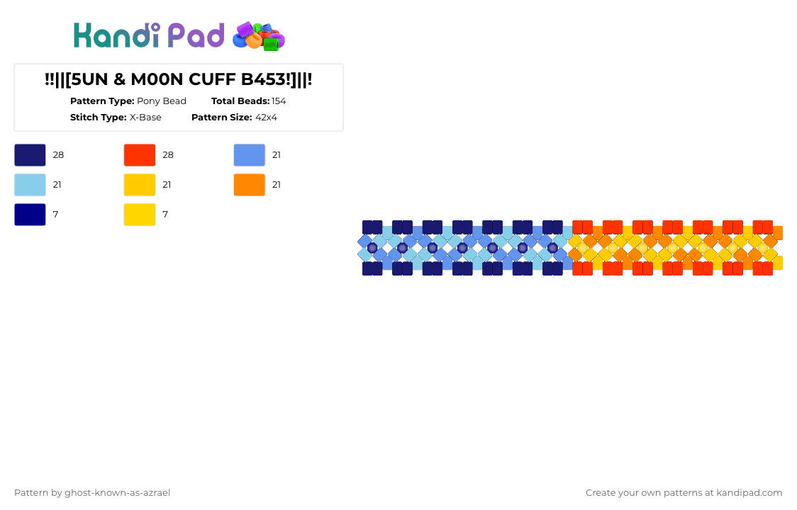 !!||[5UN & M00N CUFF B453!]||! - Pony Bead Pattern by ghost-known-as-azrael on Kandi Pad - purple,light blue,security breach,tsams,sun and moon,sun,moon,cuff base,daycare attendant,fnaf