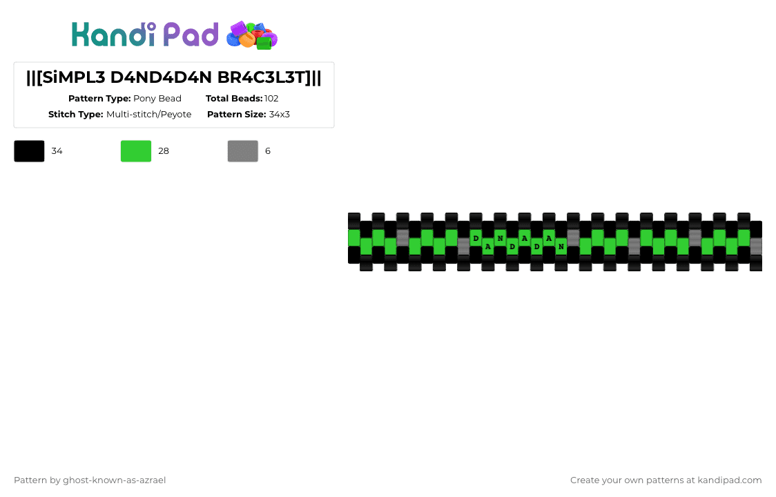 ||[SiMPL3 D4ND4D4N BR4C3L3T]|| - Pony Bead Pattern by ghost-known-as-azrael on Kandi Pad - black, dandadan, green, simple