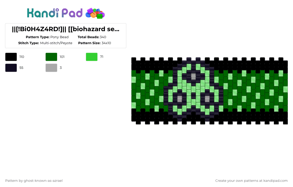 ||[!Bi0H4Z4RD!]|| [[biohazard seed bead pattern]{ - Pony Bead Pattern by ghost-known-as-azrael on Kandi Pad - green,biohazard,seed bead