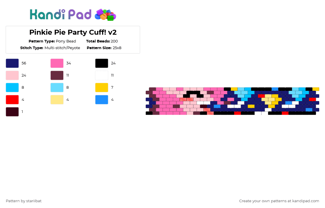 Pinkie Pie Party Cuff! v2 - Pony Bead Pattern by stariibat on Kandi Pad - pink,beige,purple,pinkie pie,mlp,balloons,cuff