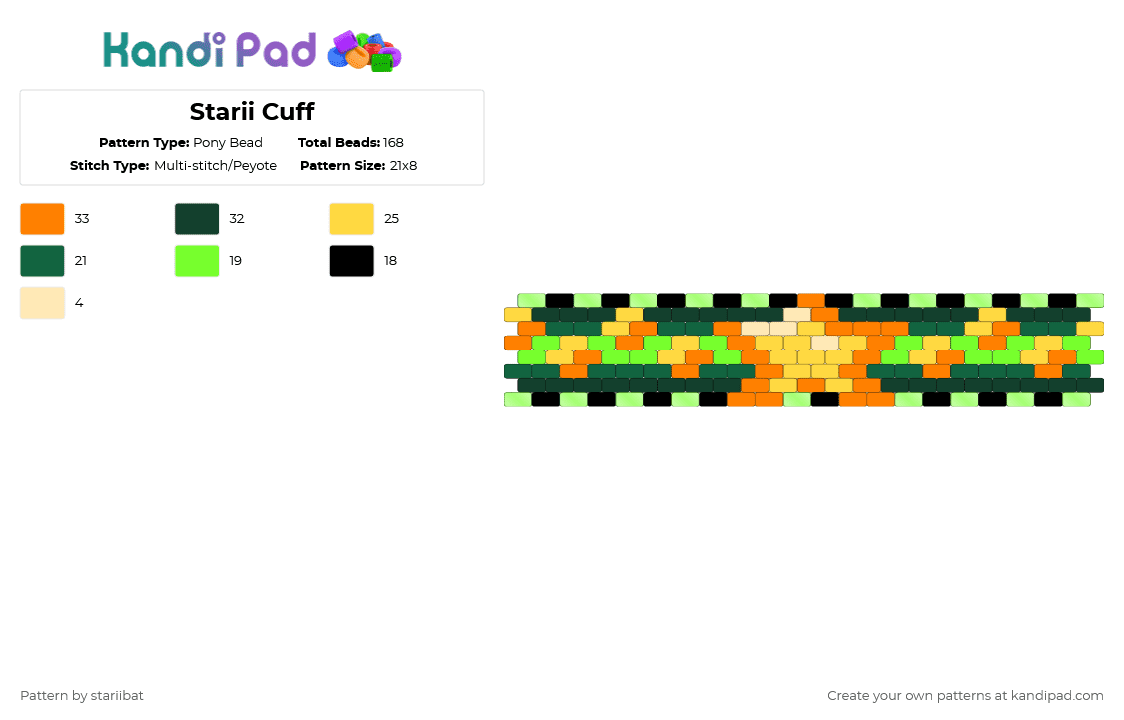Starii Cuff - Pony Bead Pattern by stariibat on Kandi Pad - green,orange,yellow