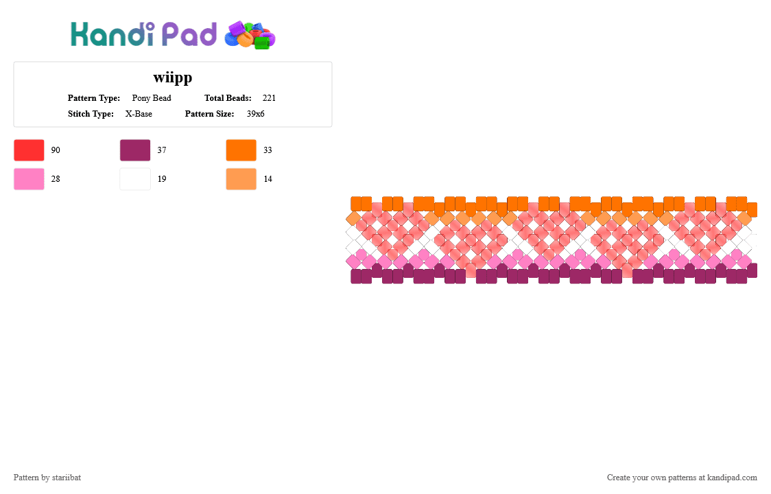 wiipp - Pony Bead Pattern by stariibat on Kandi Pad - pink, red