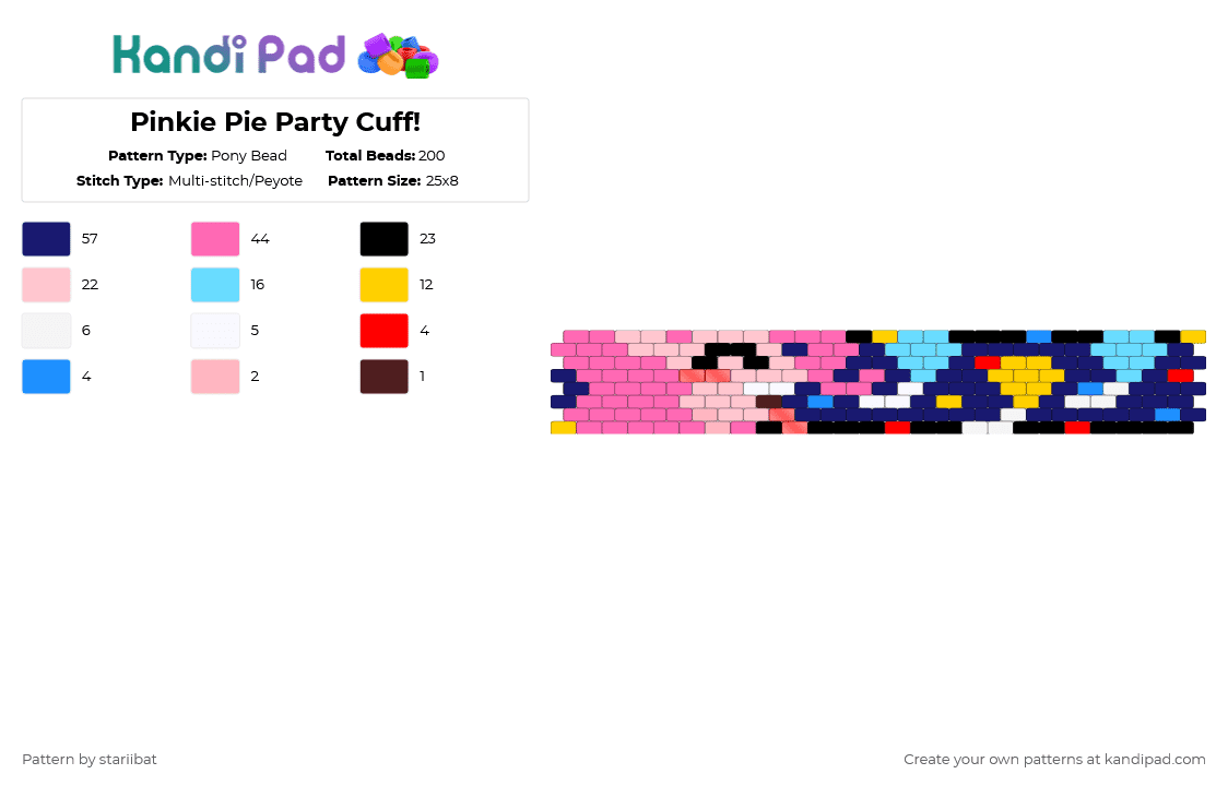 Pinkie Pie Party Cuff! - Pony Bead Pattern by stariibat on Kandi Pad - pink,purple,beige,pinkie pie,mlp,balloons,cuff