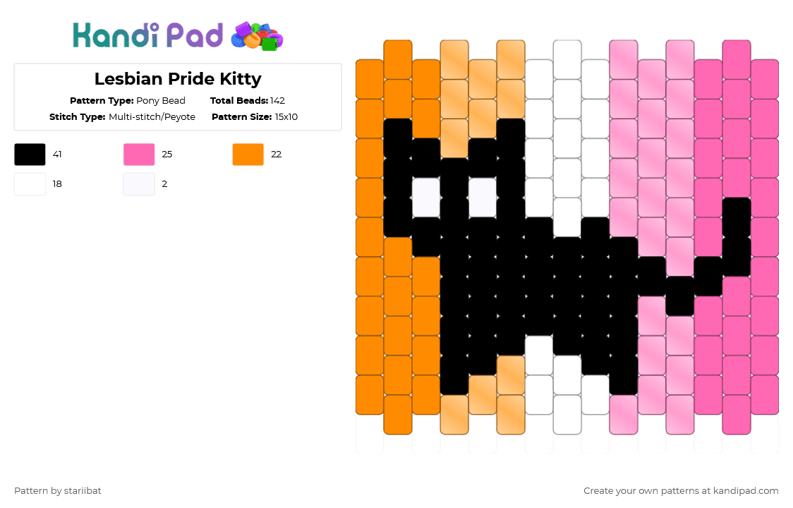 Lesbian Pride Kitty - Pony Bead Pattern by stariibat on Kandi Pad - orange,pink,cat,kitty,lesbian,pride