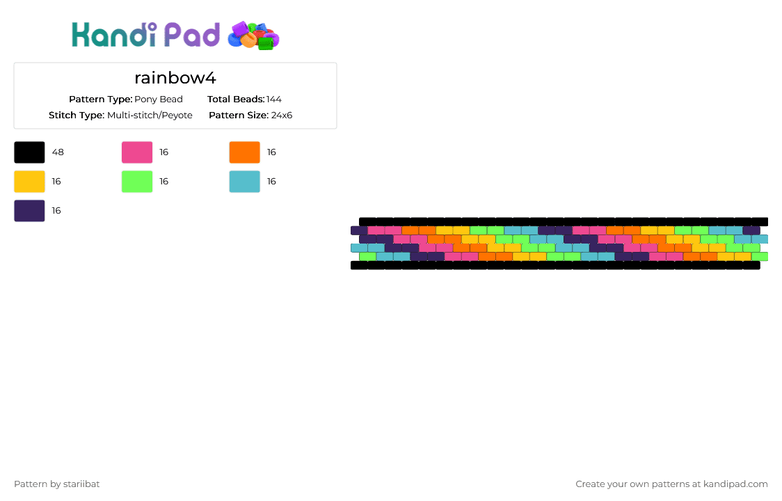 rainbow4 - Pony Bead Pattern by stariibat on Kandi Pad - colorful, green, orange, purple