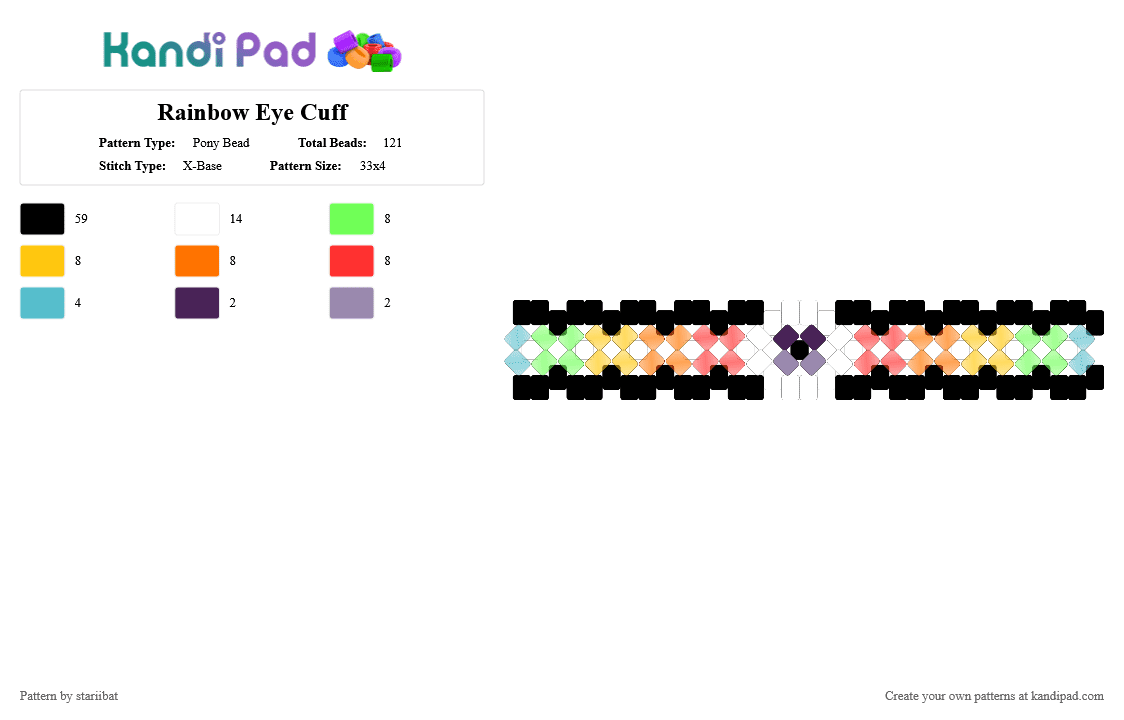 Rainbow Psychic Eye Cuff - Pony Bead Pattern by stariibat on Kandi Pad - black,yellow,red,colorful,rainbow,psychic,eye,xbase