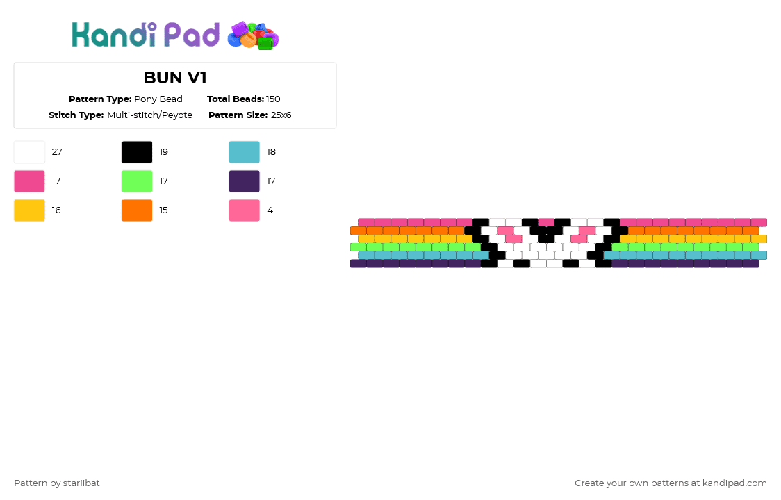 BUN V1 - Pony Bead Pattern by stariibat on Kandi Pad - yellow,teal,colorful
