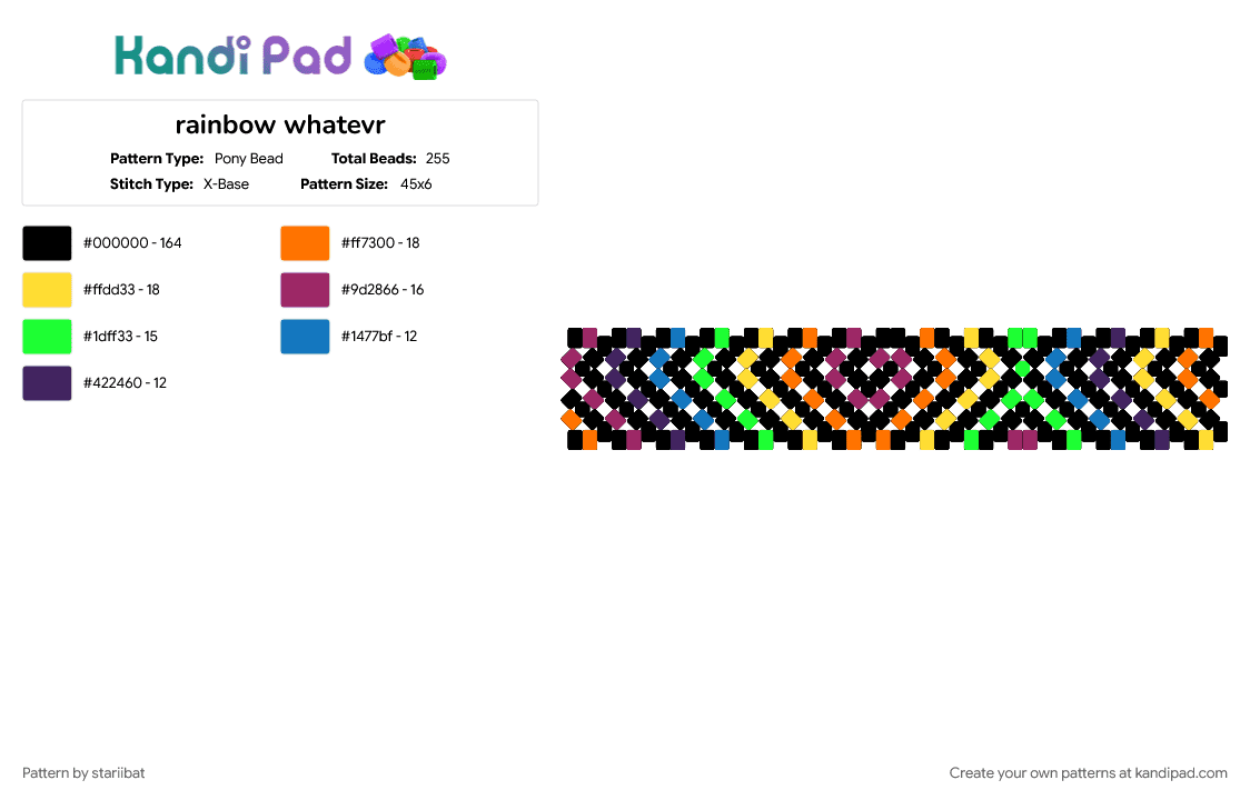rainbow whatevr - Pony Bead Pattern by stariibat on Kandi Pad - black, colorful, pink, yellow