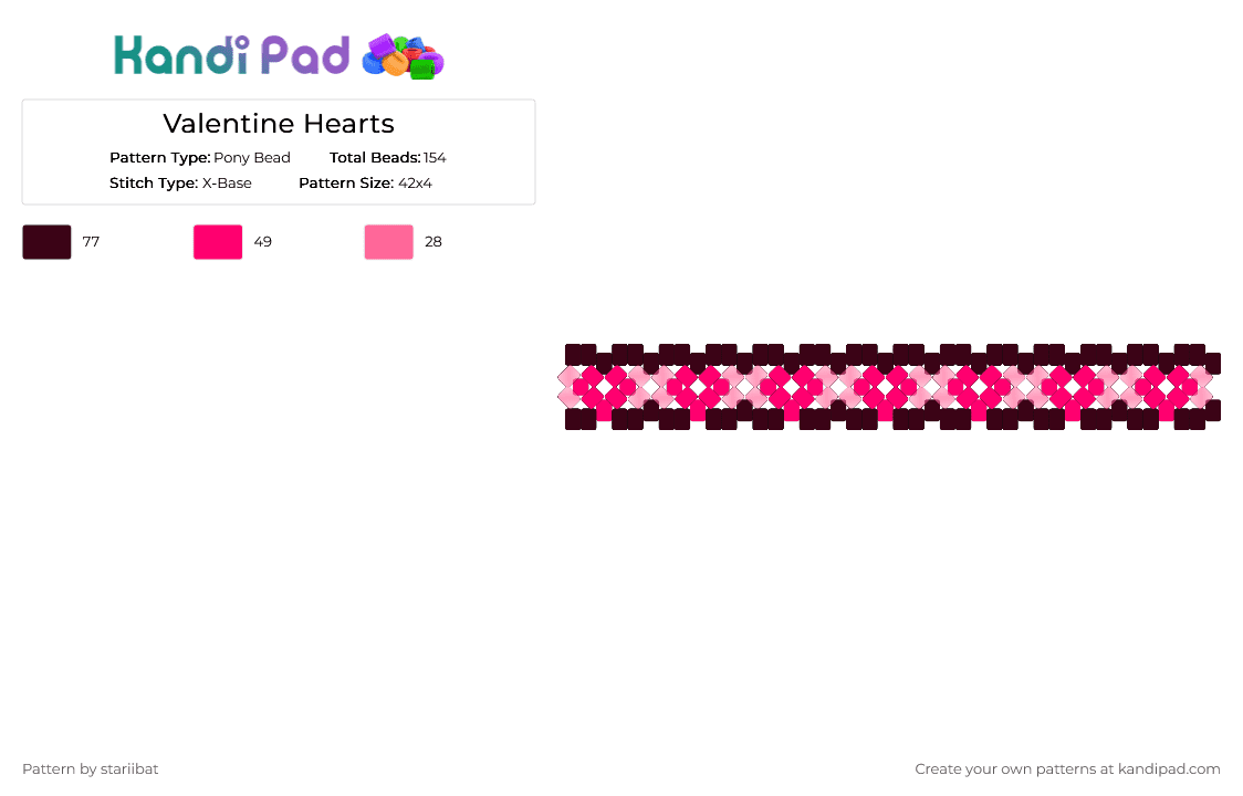 Valentine Hearts - Pony Bead Pattern by stariibat on Kandi Pad - brown,pink