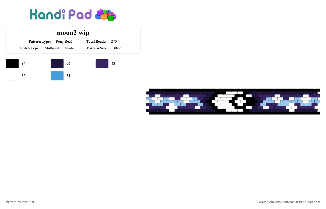 Moon Cuff - Pony Bead Pattern by stariibat on Kandi Pad - cuff, light blue, lunar, moon, night, peyote, purple, sparkles, stars