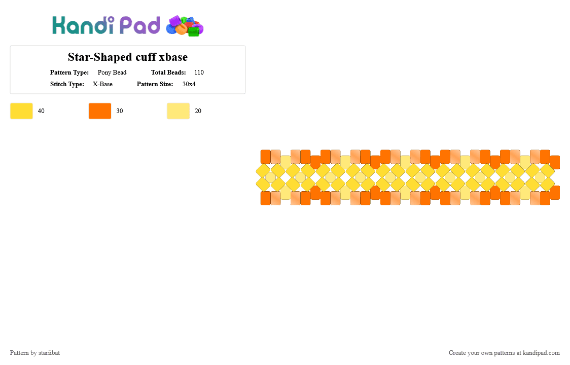 Star-Shaped cuff xbase - Pony Bead Pattern by stariibat on Kandi Pad - orange, yellow