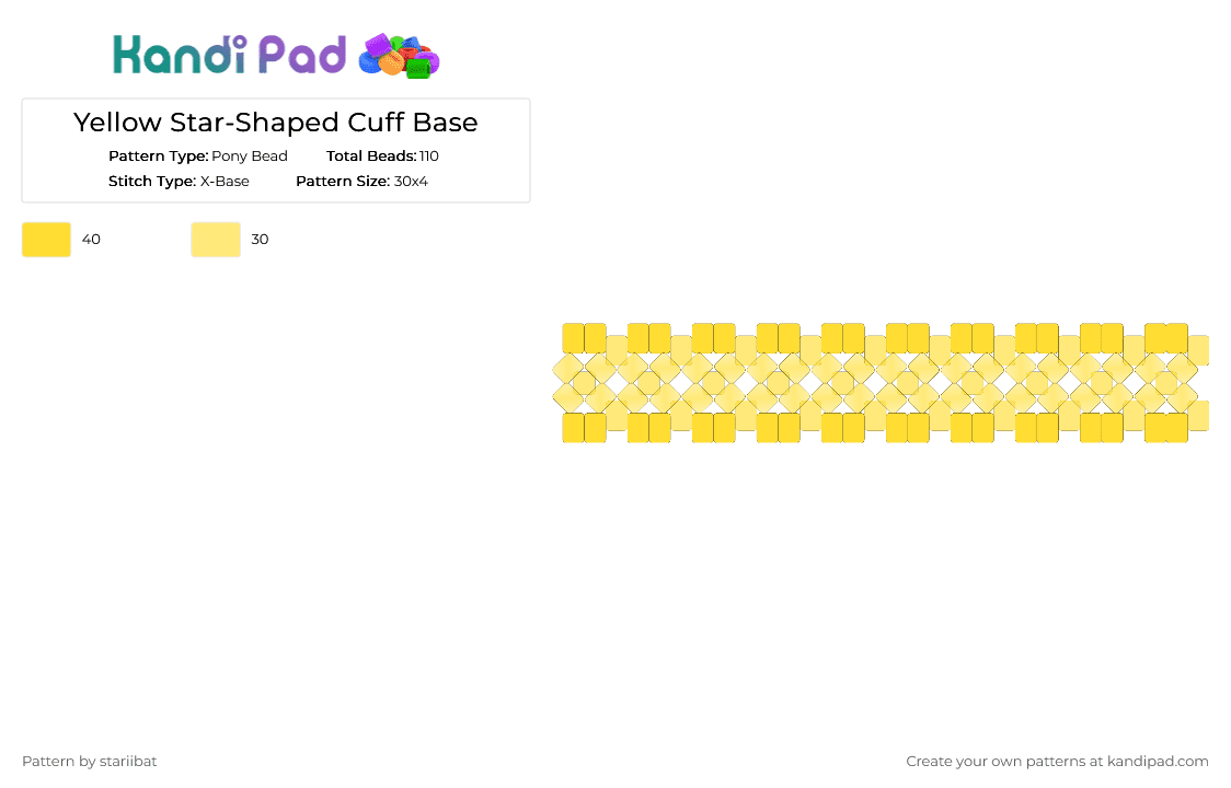 Yellow Star-Shaped Cuff Base - Pony Bead Pattern by stariibat on Kandi Pad - yellow