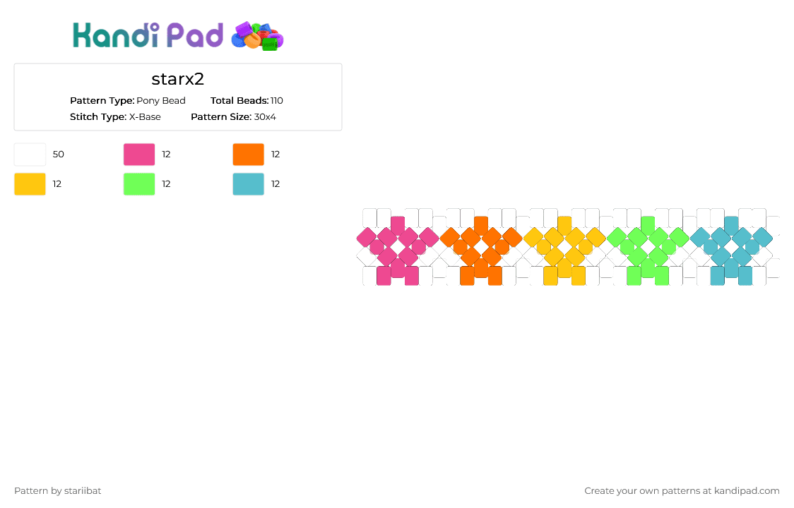 starx2 - Pony Bead Pattern by stariibat on Kandi Pad - colorful, green, orange, white