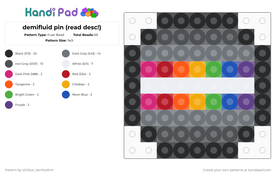 demifluid pin (read desc!) - Fuse Bead Pattern by s3r10us_3arthw0rm on Kandi Pad - purple,gray