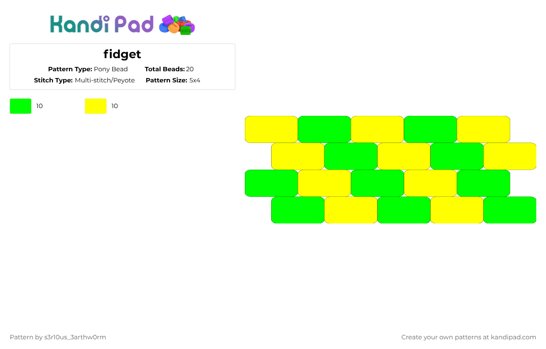 fidget - Pony Bead Pattern by s3r10us_3arthw0rm on Kandi Pad - green,yellow