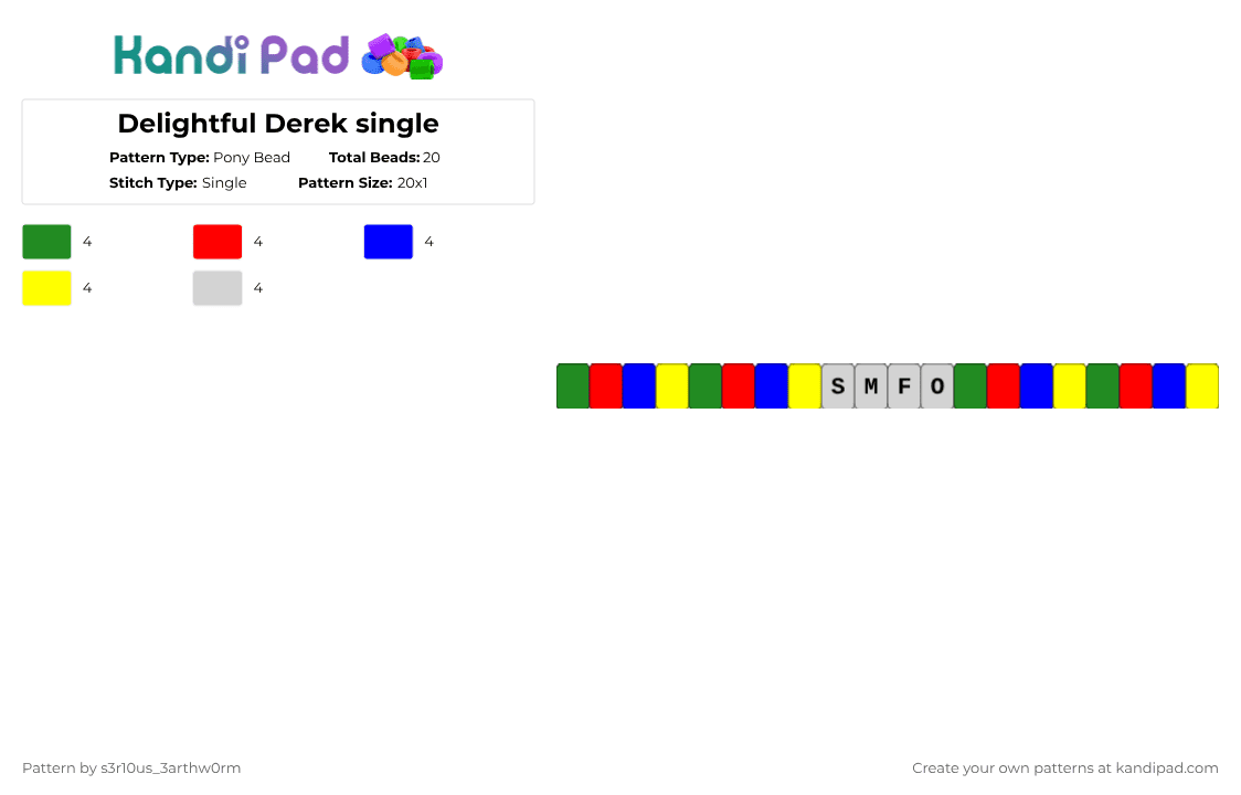 Delightful Derek single - Pony Bead Pattern by s3r10us_3arthw0rm on Kandi Pad - green,red,purple,yellow