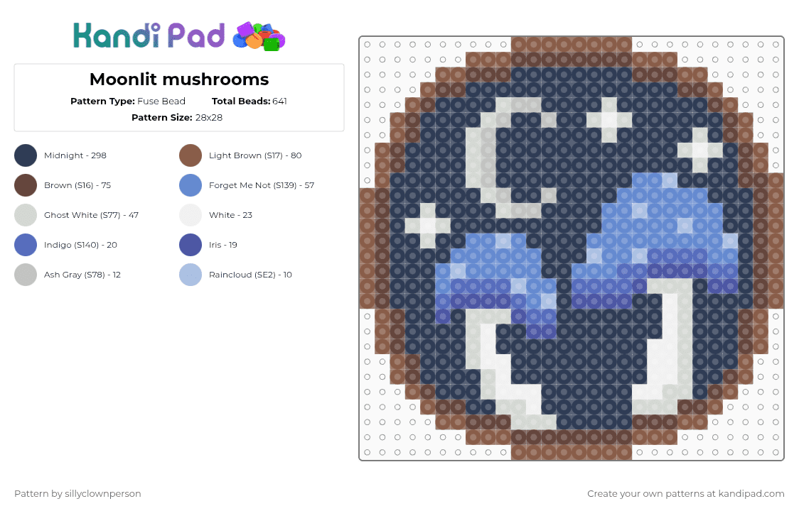 Moonlit mushrooms - Fuse Bead Pattern by sillyclownperson on Kandi Pad - purple,mushroom,stars,moon,blue,frame,circle,sky,magic