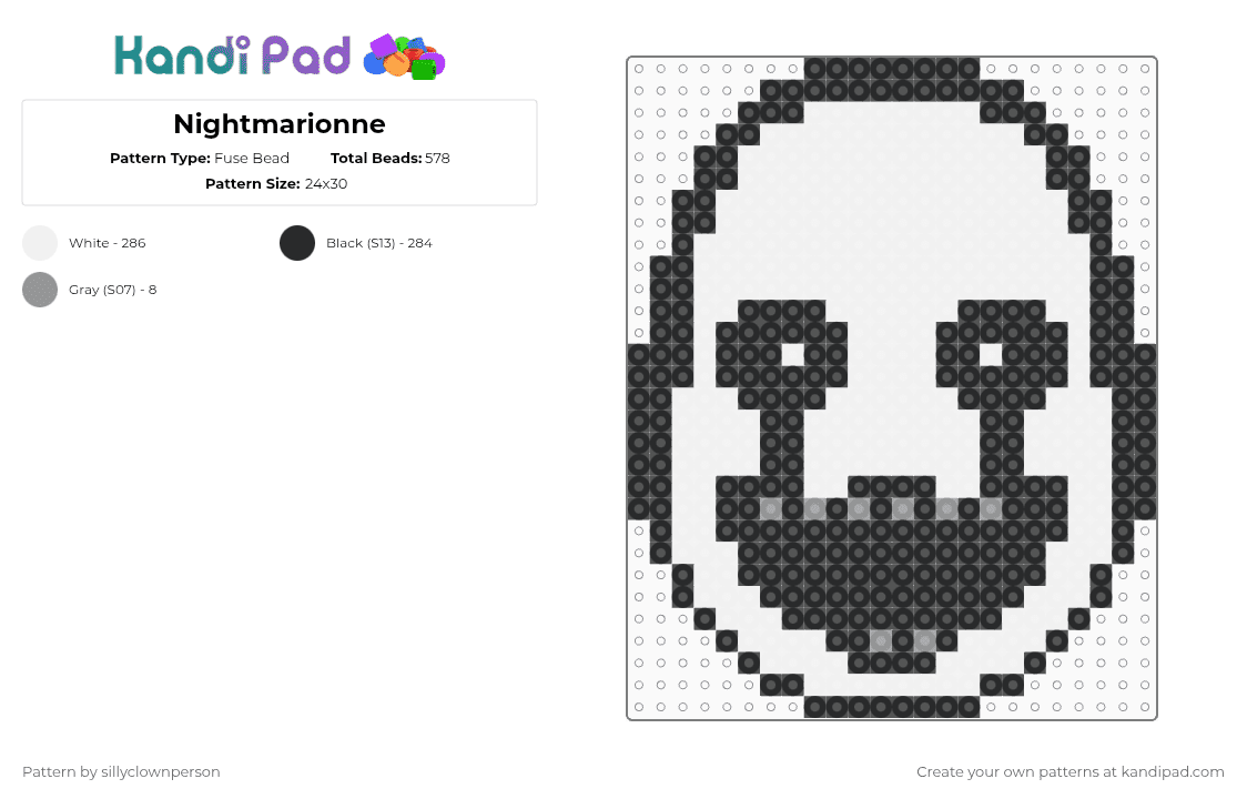 Nightmarionne - Fuse Bead Pattern by sillyclownperson on Kandi Pad - white,nightmarionne,nightmarionette,nightmare puppet,fnaf,five nights at freddys,fnaf 4,the puppet,the marionette